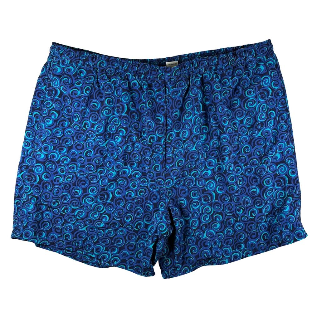 VTG 90s Eddie Bauer Swim Shorts Mens L Blue Swirling Taiwan Mesh Lined Trunks